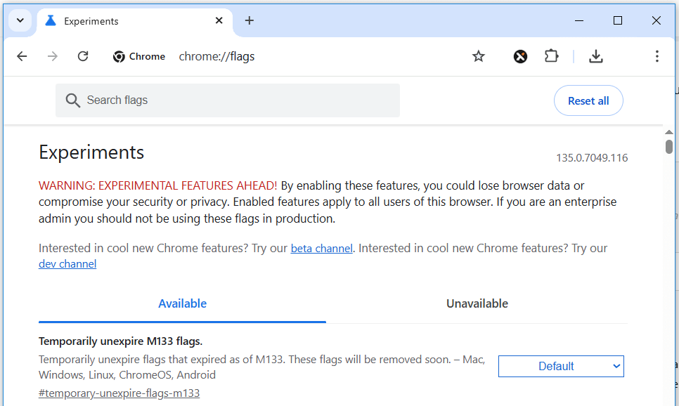Enable Chrome Flags